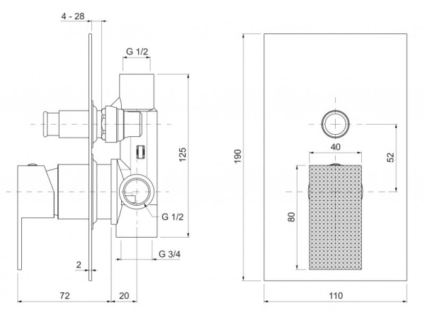 Встраиваемый однорычажный смеситель для душа с переключателем Cezares PRIZMA-VDIM-NOP Встраиваемый однорычажный смеситель для душа с переключателем Cezares PRIZMA-VDIM-NOP