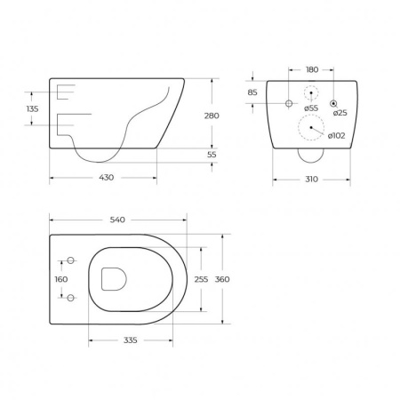 Чаша подвесного унитаза CEZARES MOLVENO CZR-2468-TH-R Чаша подвесного унитаза CEZARES MOLVENO CZR-2468-TH-R