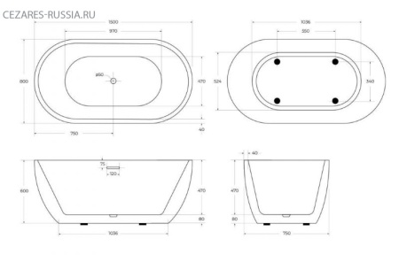 Ванна акриловая отдельностоящая BelBagno BB70-1500-800 BB70-1500-800