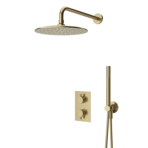 Душевая система с термостатическим смесителем и дивиатором для верхнего и ручного душа, верхний душ  Душевая система с термостатическим смесителем и дивиатором для верхнего и ручного душа, верхний душ