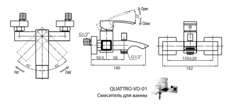 Смеситель для ванны и душа Cezares QUATTRO-C-VD-01