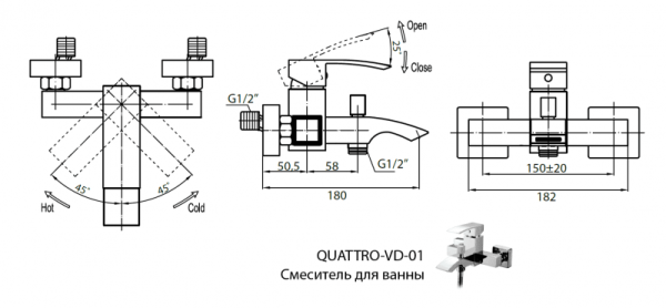Смеситель для ванны и душа Cezares QUATTRO-C-VD-01