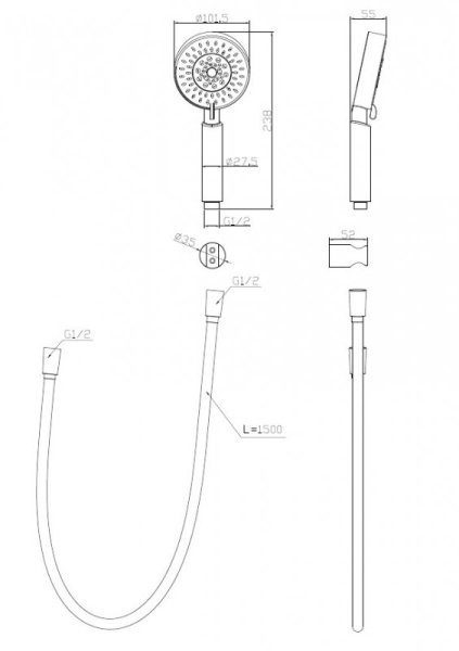 Ручной душ со шлангом и держателем BelBagno BB-DFS-5-CRM Ручной душ со шлангом и держателем BelBagno BB-DFS-5-CRM