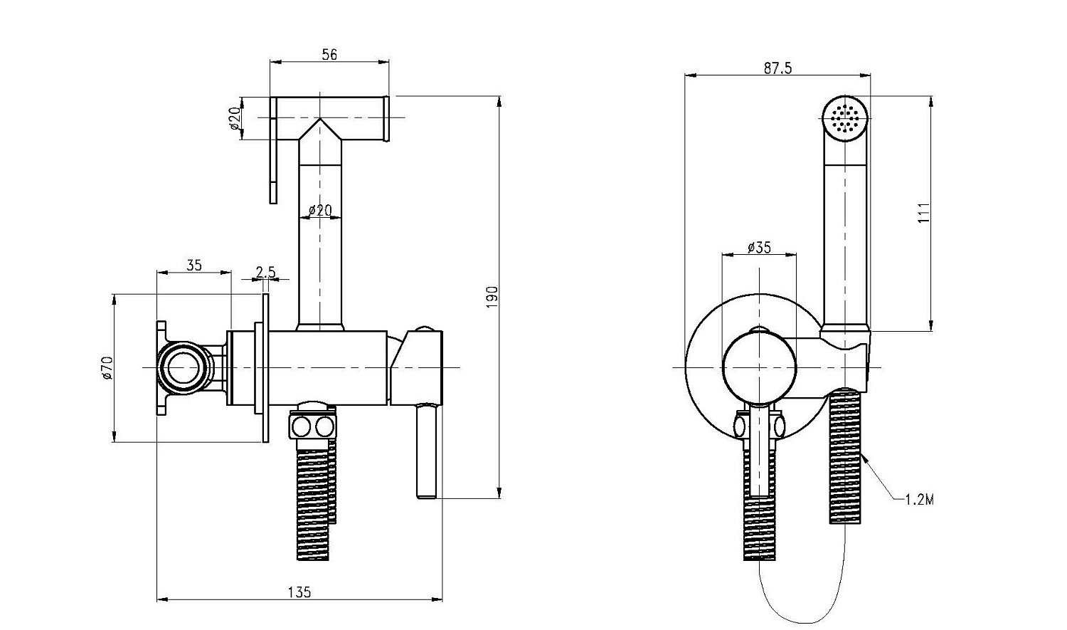 Гигиенический душ со смесителем CEZARES CZR-SET-DA1-ID2-FMM120-01 Гигиенический душ со смесителем CEZARES CZR-SET-DA1-ID2-FMM120-01
