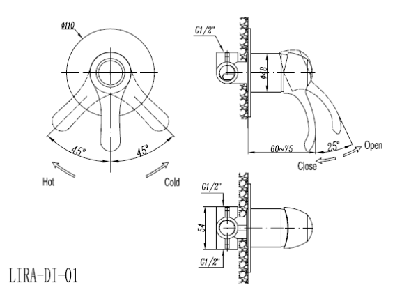 Встраиваемый смеситель для душа Cezares LIRA-C-DIM-03 Встраиваемый смеситель для душа Cezares LIRA-C-DIM-03