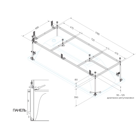 Металлический каркас для акриловой ванны CEZARES PLANE-190-80-MF-R Металлический каркас для акриловой ванны CEZARES PLANE-190-80-MF-R