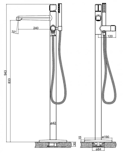 Напольный смеситель BelBagno UNO UNO-FMT-NERO Напольный смеситель BelBagno UNO UNO-FMT-NERO