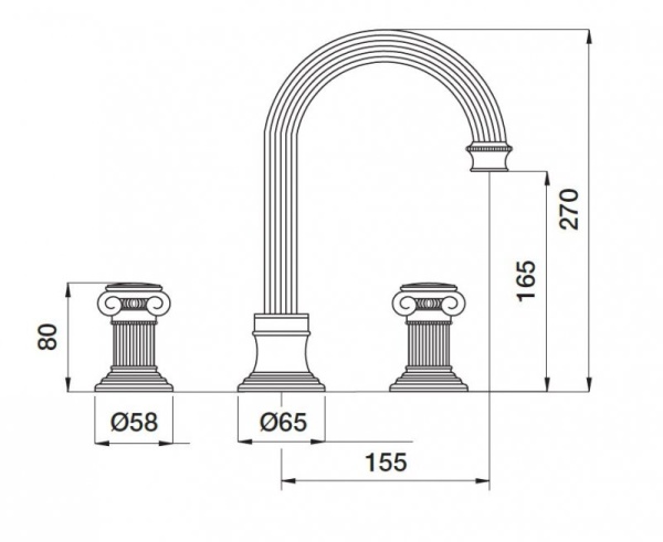 Смеситель для раковины на три отверстия, высокий, с донным клапаном Cezares APHRODITE-BLS2-A-01-M