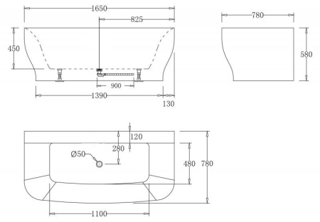 Акриловая ванна без перелива BELBAGNO BB74-1650-W0, 1650x780x590