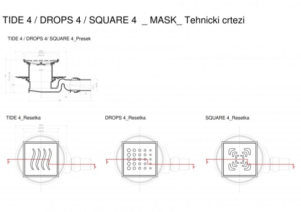 Точечный трап 150х150 мм Confluo Standard Vertical Drops Mask,металл с перфорацией Drops (Капли), с 