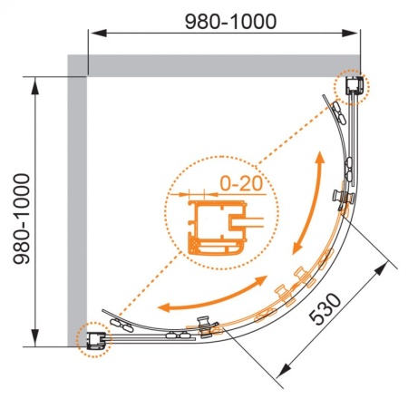 Душевой уголок CEZARES ANIMA-W-R-2-100-C-Cr-IV