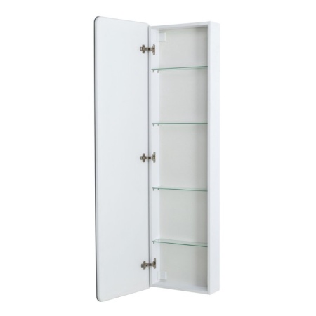 Зеркальный шкаф с одной распашной дверцей, с двумя стеклянными полками, со встроенной подсветкой и и