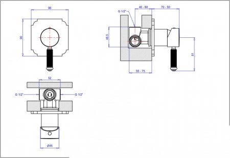 Встраиваемый однорычажный смеситель для душа Cezares APHRODITE-DIM2-01-Bi