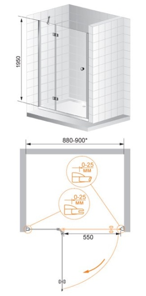 Душевая дверь CEZARES VERONA-W-B-12-100-P-Cr-R