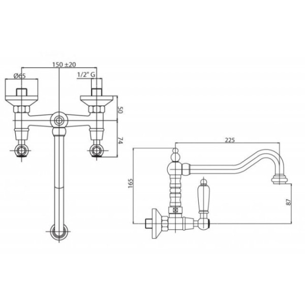Смеситель для кухни настенного монтажа Cezares DIAMOND-LLP-02-Sw