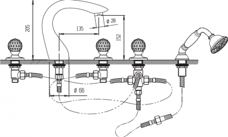 Смеситель на борт ванны с выдвижным душем CEZARES ATLANTIS-BVD ATLANTIS-BVD-02-Sw