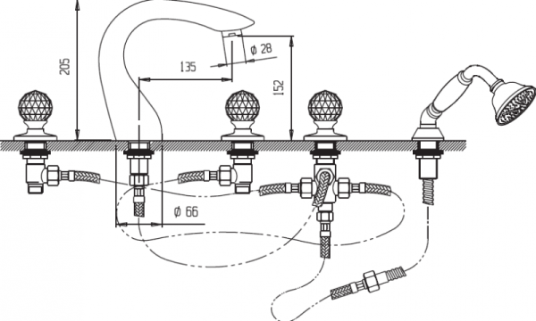 Смеситель на борт ванны с выдвижным душем CEZARES ATLANTIS-BVD ATLANTIS-BVD-03/24-Sw/M
