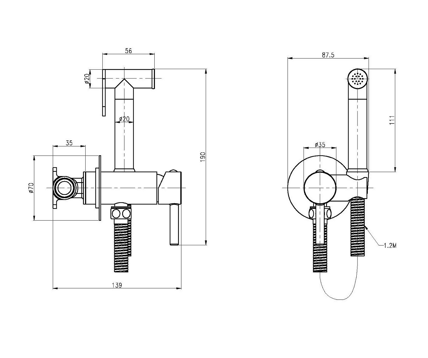 Гигиенический душ со смесителем CEZARES CZR-SET-DA1-ID2-FMM120-NOP Гигиенический душ со смесителем CEZARES CZR-SET-DA1-ID2-FMM120-NOP