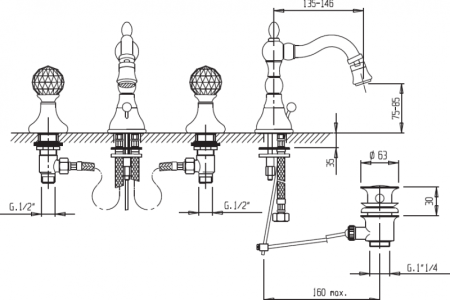 Смеситель для биде CEZARES ATLANTIS-BBS2 ATLANTIS-BBS2-03/24-Sw
