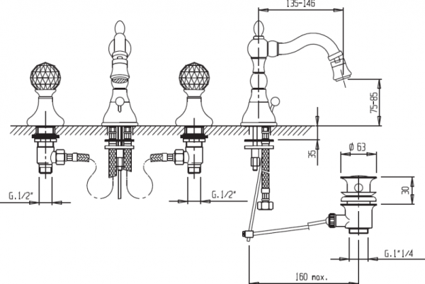 Смеситель для биде CEZARES ATLANTIS-BBS2 ATLANTIS-BBS2-03/24-Sw