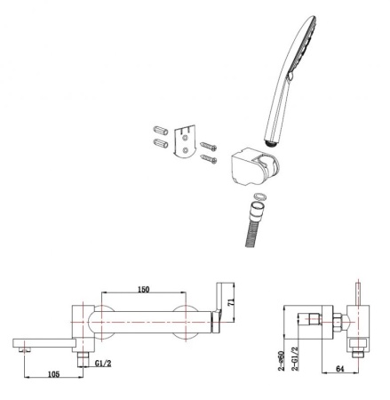 Смеситель для ванны и душа c ручным душем BelBagno ETNA ETN-SET-VDH-IN