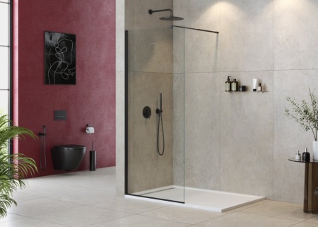 Душевая перегородка с односторонним входом, стекло прозрачное, профиль чёрный, 700x1950 мм CEZARES L