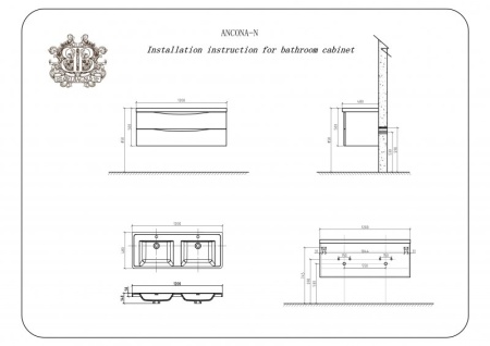 Раковина из искусственного мрамора с двумя чашами, 1200x480x140 Cezares EA-1200-2-LVB
