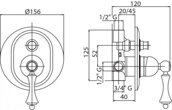 Встраиваемый смеситель для душа с переключателем Cezares MARGOT-VDIM-03/24-N