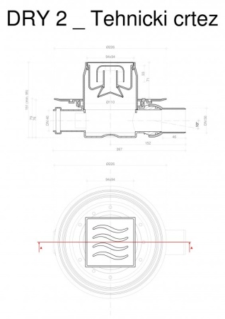 Точечный трап 100х100 мм Confluo Standard Dry 1,с сухим затвором, металл с перфорацией Tide (Волна),