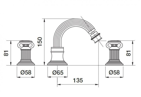 Смеситель для биде на три отверстия с донным клапаном Cezares APHRODITE-BBS2-02-M