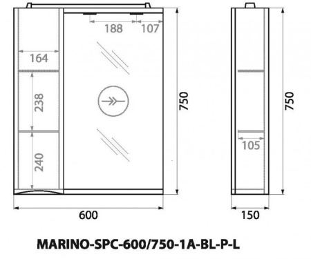 Шкаф подвесной BelBagno MARINO-SPC-600/750-1A-BL-P-R