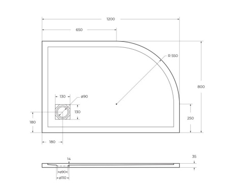 Поддон из искусственного мрамора BelBagno TRAY-MR-UNO-RH TRAY-MR-UNO-RH-120/80-550-35-W-L-CR