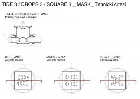 Точечный трап 150х150 мм Confluo Standard Tide 4 Mask, металл с перфорацией Tide (Волна), с рамкой C