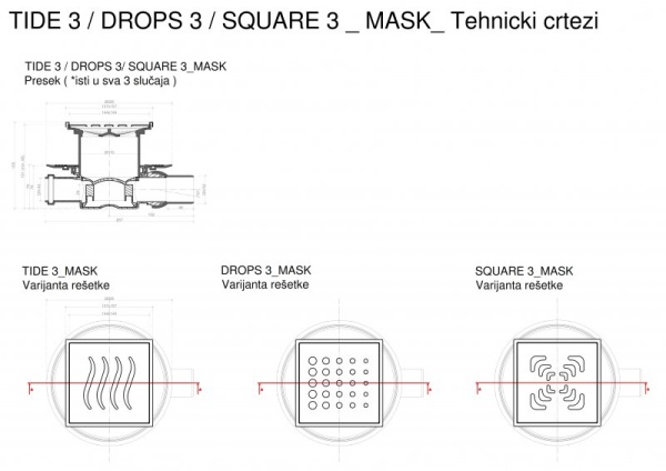 Точечный трап 150х150 мм Confluo Standard Vertical Drops Mask,металл с перфорацией Drops (Капли), с 