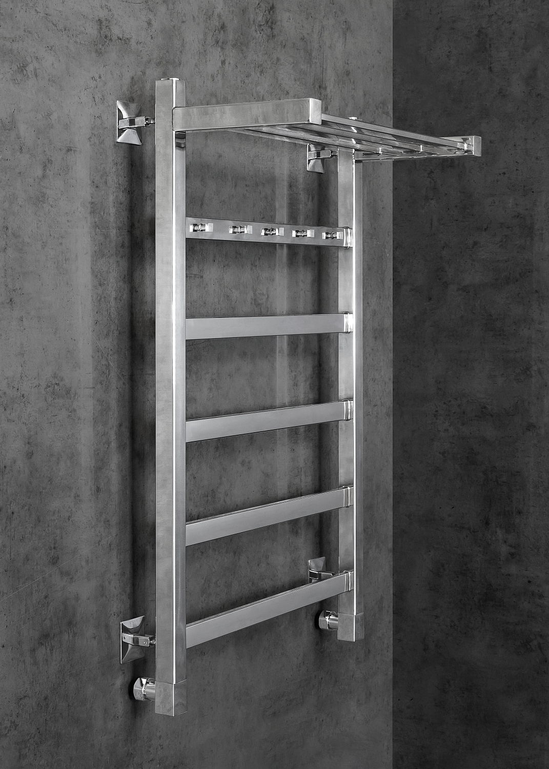 Полотенцесушитель водяной Chromix Granada 50x80 П5 Cr с крючками и верхней полкой