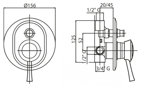 Встраиваемый двухпозиционный смеситель для душа Cezares GIUBILEO-VDIM-02 Встраиваемый двухпозиционный смеситель для душа Cezares GIUBILEO-VDIM-02