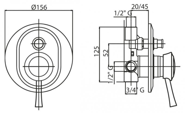 Встраиваемый двухпозиционный смеситель для душа Cezares GIUBILEO-VDIM-02 Встраиваемый двухпозиционный смеситель для душа Cezares GIUBILEO-VDIM-02