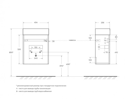 База под раковину подвесная BelBagno PIETRA MINI-460-1A-SO-BL-R Bianco Lucido