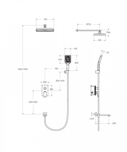 Душевой комплект встраиваемый с изливом BelBagno DUE-VDSET-CRM Душевой комплект встраиваемый с изливом BelBagno DUE-VDSET-CRM