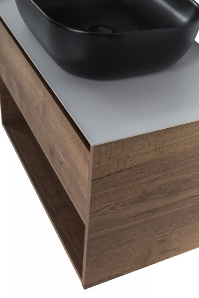 База под раковину подвесная с одним выкатным ящиком с фрезерованной ручкой по всей длине фасада и с 