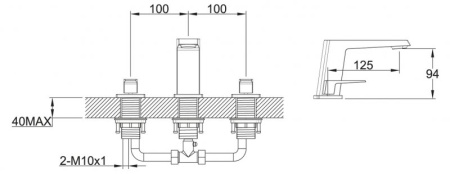 Смеситель для раковины на три отверстия, без донного клапана BelBagno ARL-LTF-CRM