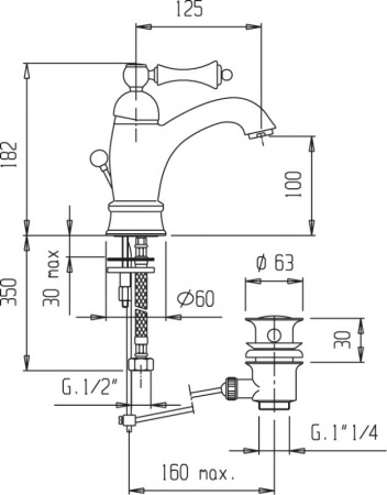 Смеситель для раковины удлиненный с донным клапаном Cezares MARGOT-LSM1-A-02-Bi