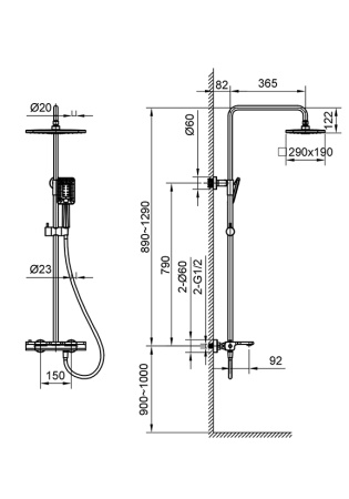 Душевая система с термостатом AltroBagno Lamberto 030426 GrMt