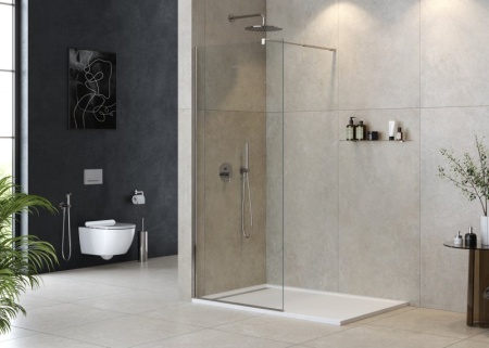 Душевая перегородка с односторонним входом, стекло прозрачное, профиль чёрный, 700x1950 мм CEZARES L