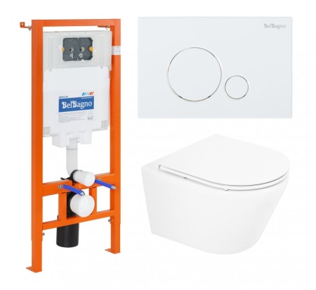 Унитаз подвесной с сиденьем BelBagno TRE + Система инсталляции для унитазов с кнопкой смыва BB005-PR Унитаз подвесной с сиденьем BelBagno TRE + Система инсталляции для унитазов с кнопкой смыва BB005-PR