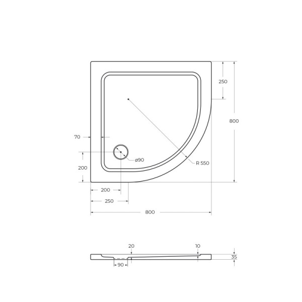 Передняя панель SMC поддона CEZARES TRAY-M-R-90-SCR