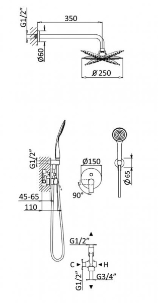 Встраиваемый душевой комплект CEZARES NAUTIC-DSIP-SR Встраиваемый душевой комплект CEZARES NAUTIC-DSIP-SR