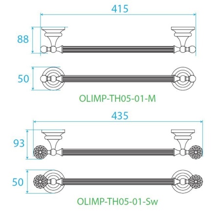 Полотенцедержатель одинарный подвесной 40 см Cezares OLIMP-TH05-02-M