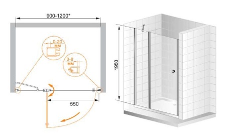 Душевая дверь CEZARES ELENA-W-B-12-100-C-Cr