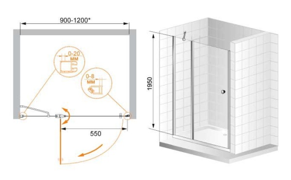 Душевая дверь в нишу CEZARES ELENA B-12 ELENA-W-B-12-110-P-Cr-R